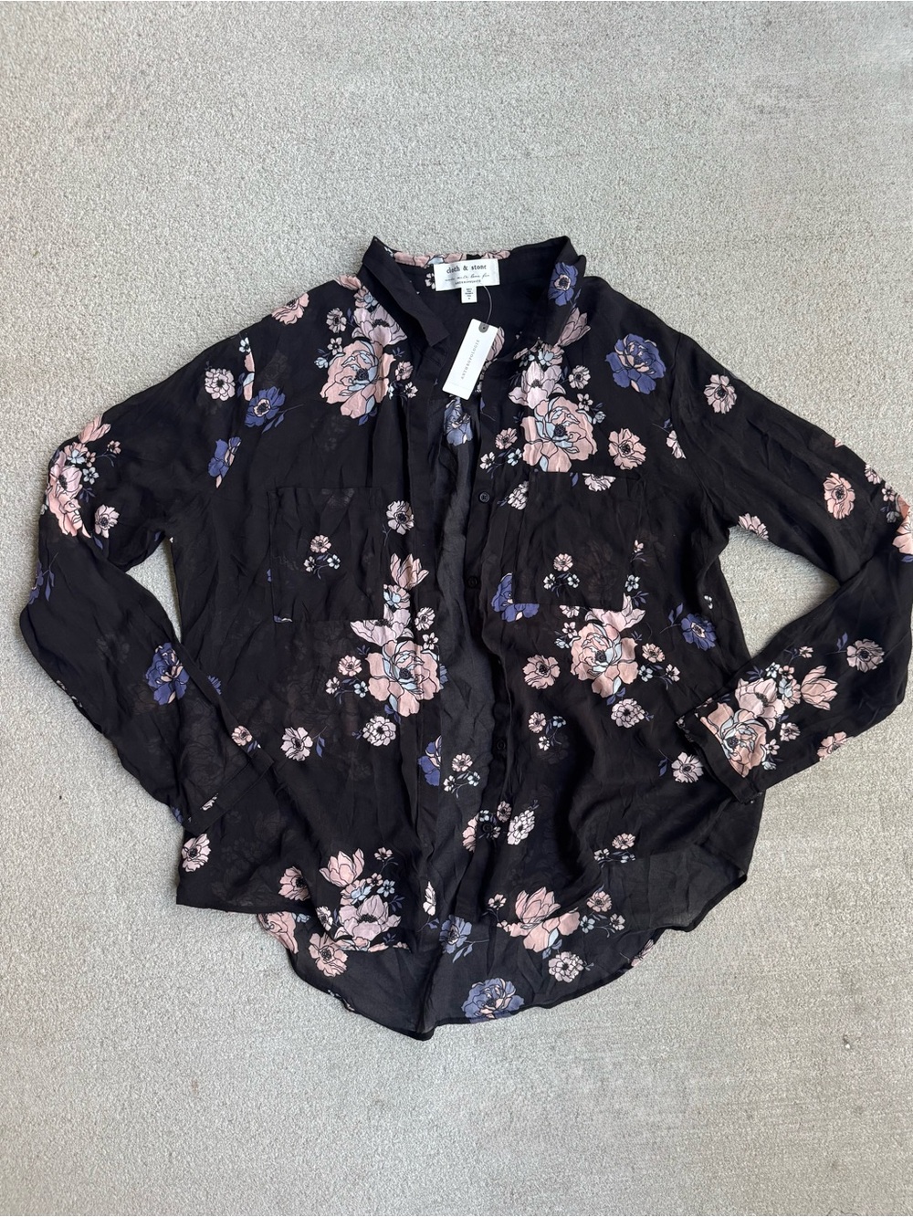 NWT cloth & stone Black Floral Button-Front Blouse XL - Picture 3 of 10